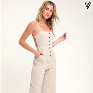 Lulus Beach Day Beige Backless Jumpsuit
